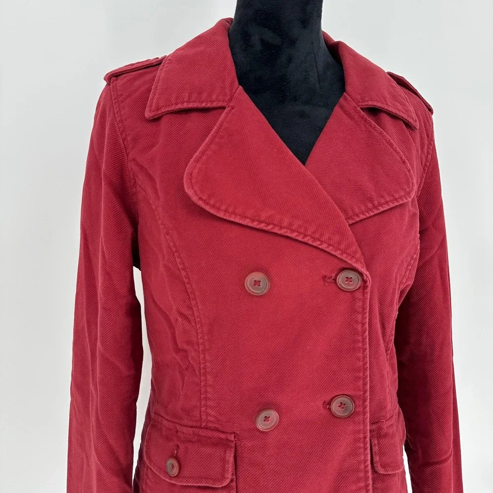 Y2K Mossimo‎ Burgundy Corduroy Double Breasted Pea Coat Cotton Jacket Wom Sz M/L